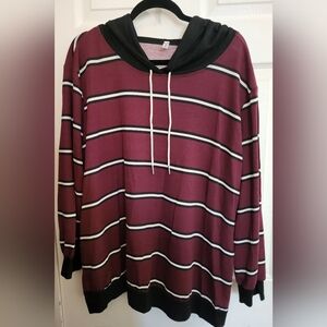EMERALD Lightweight Wine Colored Striped Hoodie with Pockets. Size 2X.